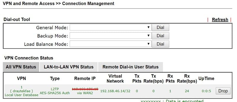 a screenshot of DrayOS VPN Connection Status