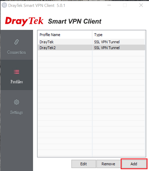 a screenshot of Smart VPN Client profile list
