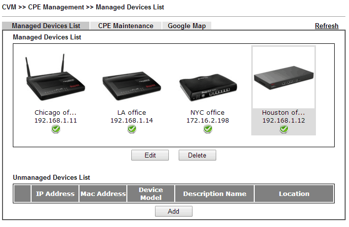 a screenshot of DrayOS CVM Managed Device List