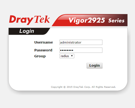 a screenshot of Vigor2925 SSL login page