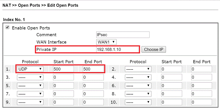 a screenshot of DrayOS Open Port settings