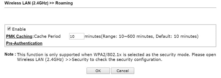 Enable PMK Caching and Pre-Authentication on VigorAP