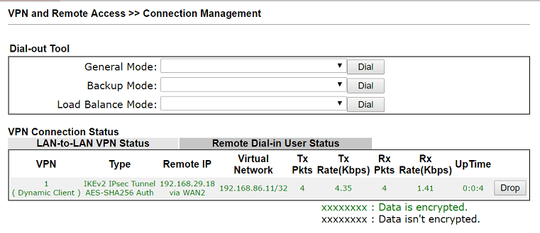 a screenshot of DrayOS VPN connection management