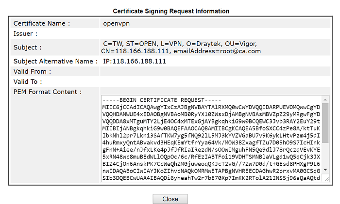 a screenshot of DrayOS Certificate Signing Request