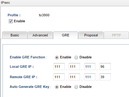 a screenshot of the GRE settings of the second VPN profile