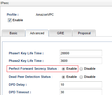a screenshot of Vigor3900 VPN advanced settings