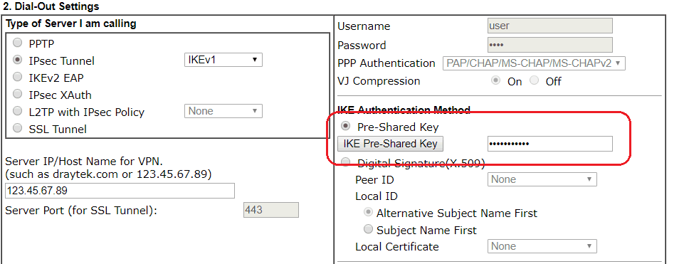 a screenshot of DrayOS IPsec VPN profile