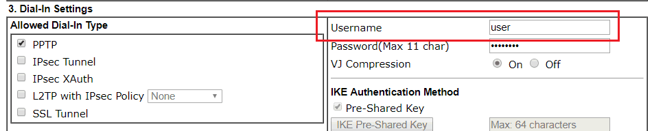 a screenshot of DrayOS PPTP VPN profile