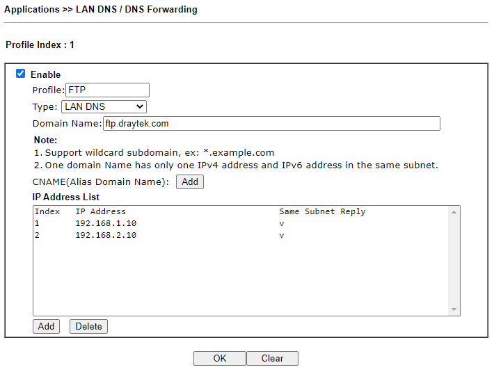 another screenshot of DrayOS LAN DNS profile