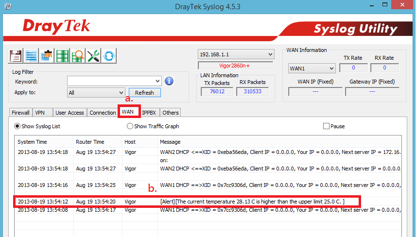 a screenshot of DrayTek Syslog Utility
