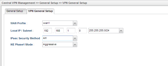 a screenshot of Vigor3900 CVM VPN General Setup