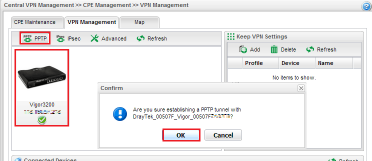 a screenshot of Vigor3900 CVM VPN Management