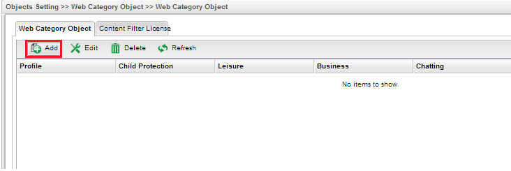 a screenshot of Vigor3900 Web Category Object list