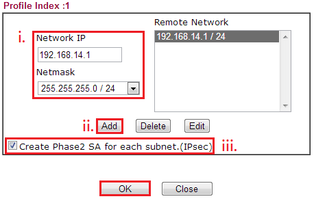 a screenshot of VPN More Subnet settings