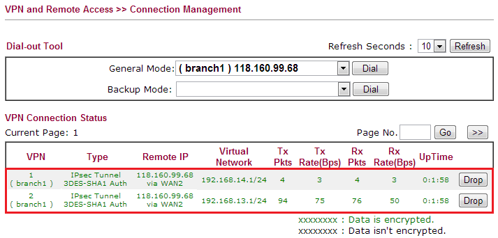 a screenshot of DrayOS VPN connection status
