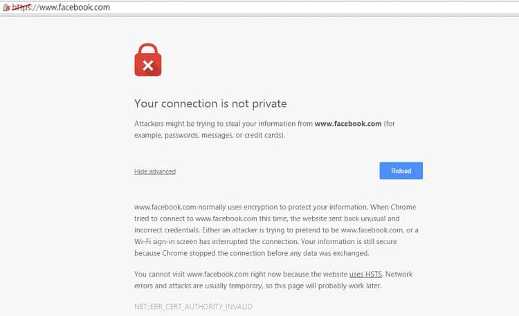 a screenshot of Chrome showing Your connection is not private