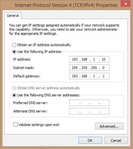 a screenshot of Windows Network Interface Configuration