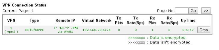 a screenshot of DrayTek VPN Connection status