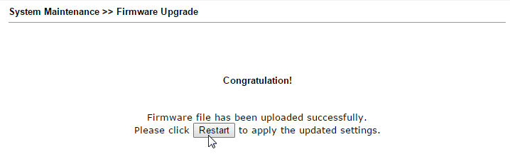 a screenshot of DrayOS firmware uploaded success message