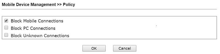 a screenshot of VigorAP Mobile Device Management Policy