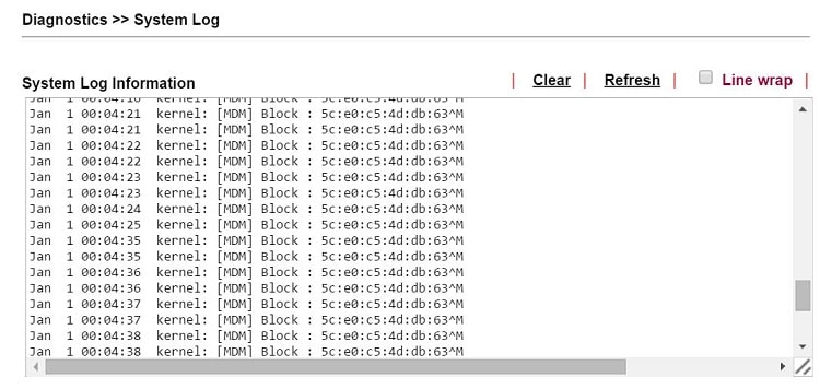 a screenshot of VigorAP Syslog