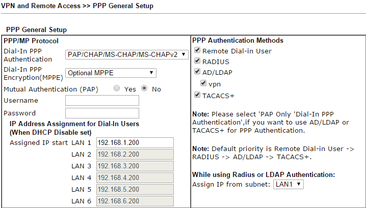 a screenshot of DrayOS PPP General Setup of VPN