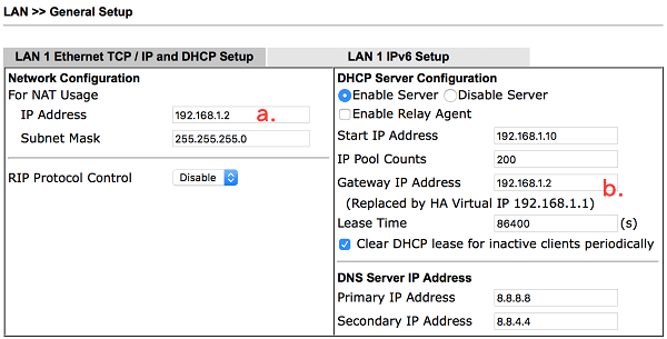 a screenshot of DrayOS LAN IP configuration