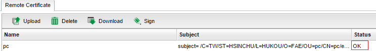 a screenshot of Vigor3900 Remote Certificate