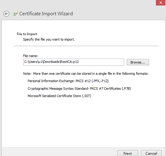 a screenshot of Certificate Import Wizard