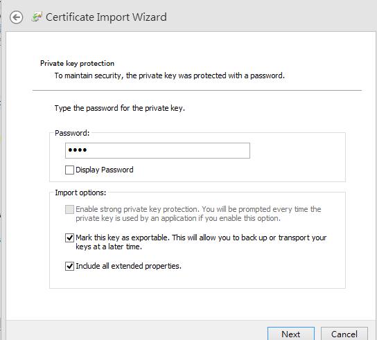 a screenshot of Windows Certificate Import Wizard