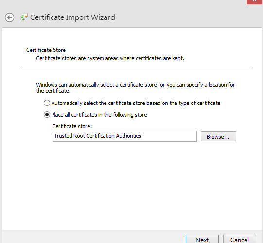 a screeenshot of Windows Certificate Import Wizard