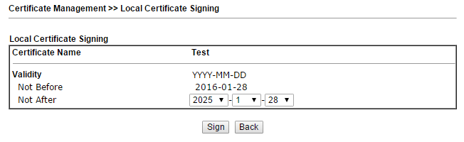 a screenshot of DrayOS signing local certificate