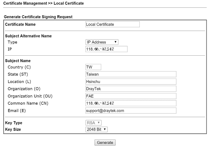 a screenshot of DrayOS Local Certificate details