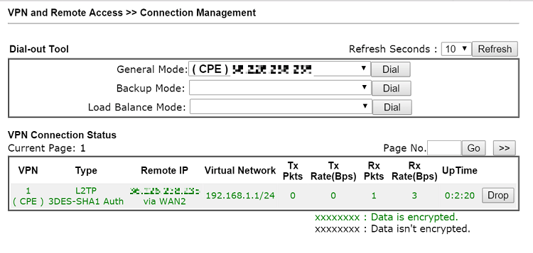 a screenshot of DrayOS VPN connection Status
