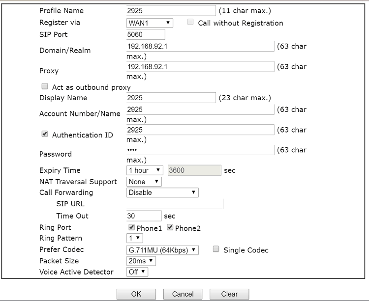 a screenshot of DrayOS SIP account settings