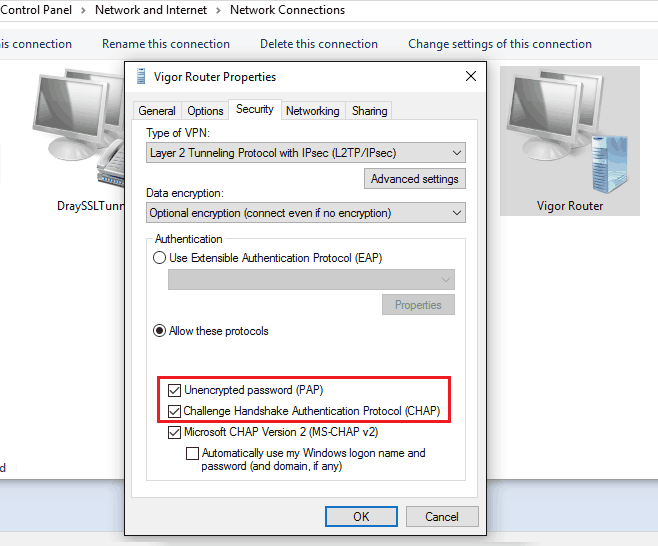 a screenshot of Windows VPN settings