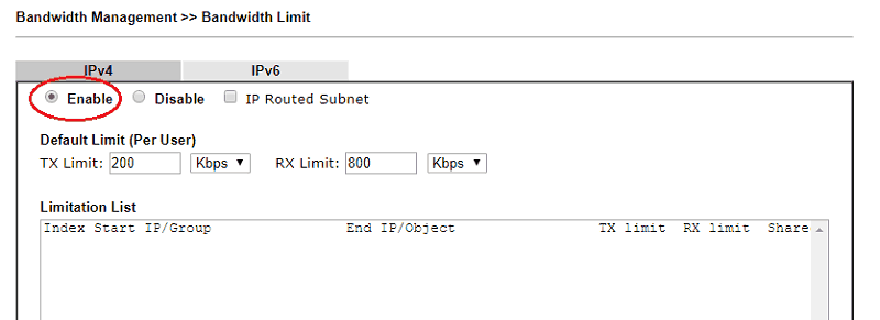 a screenshot of DrayOS Bandwidth Limit