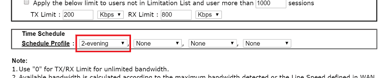 a screenshot of DrayOS Bandwidth Limit Setup