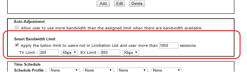 a screenshot of DrayOS Bandwidth Limit