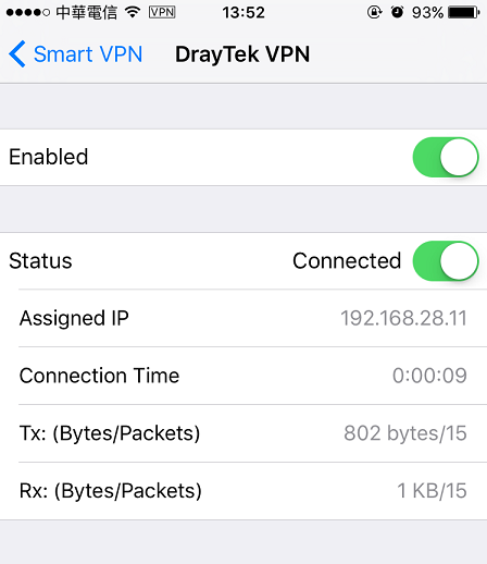 a screenshot of iOS showing VPN connected