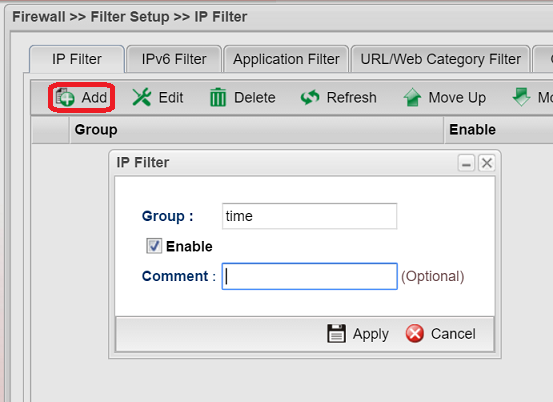a screenshot of Vigor3900 IP filter list