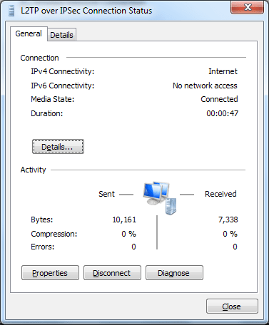 a screenshot of Windows 7 Network Connection
