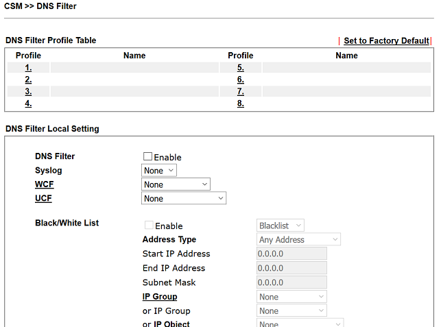 a screenshot of DrayOS CSM DNS Filter page
