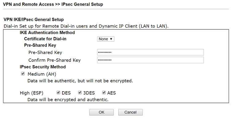 a screenshot of DrayOS IPsec General Setup