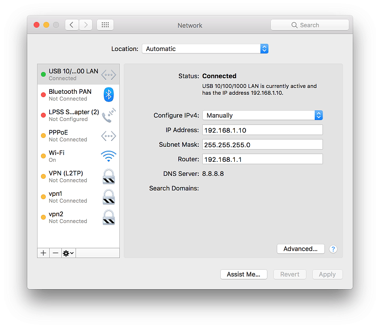a screenshot of macOS Network adapter settings