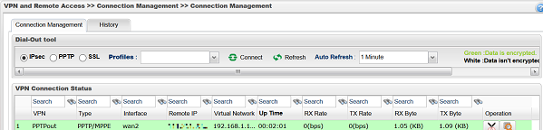 a screenshot of Vigor3900 VPN Connection Mannagement