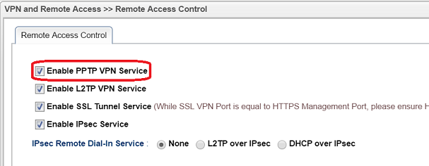 a screenshot of Vigor3900 Remote Access Control