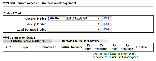 a screenshot of DrayOS VPN Connection Management