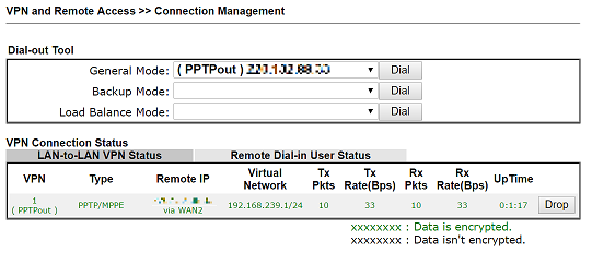 a screenshot of DrayOS VPN Connection Management