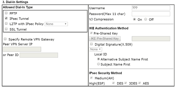 a screenshot of DrayOS LAN-to-LAN VPN profile